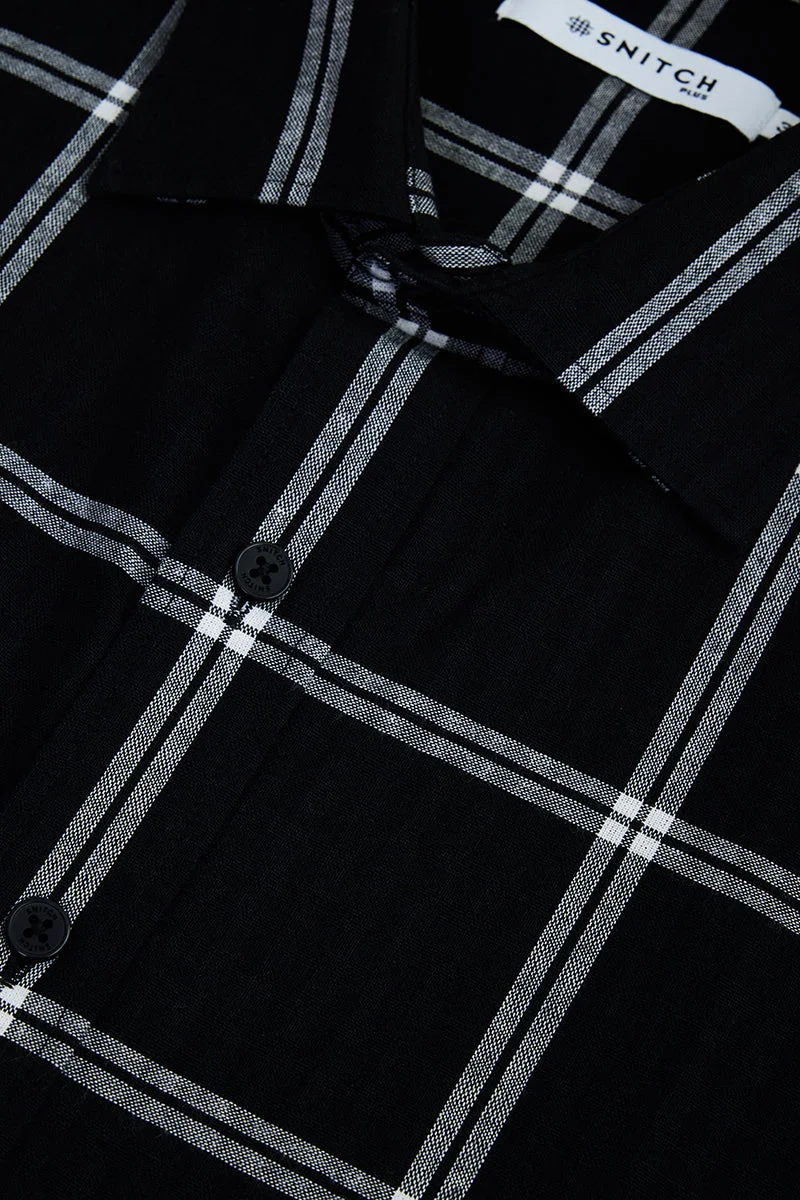 SNITCH Black Black Checkered Long Sleeve Regular Fit Casual Plus Size Shirt for Men | Best Price UAE