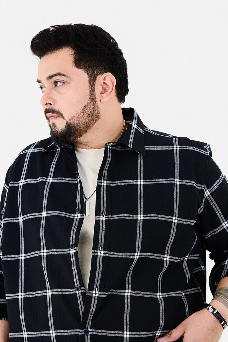 SNITCH Black Black Checkered Long Sleeve Regular Fit Casual Plus Size Shirt for Men | Best Price UAE