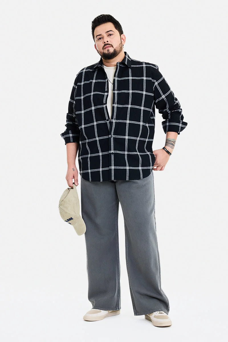 SNITCH Black Checkered Long Sleeve Regular Fit Casual Plus Size Shirt