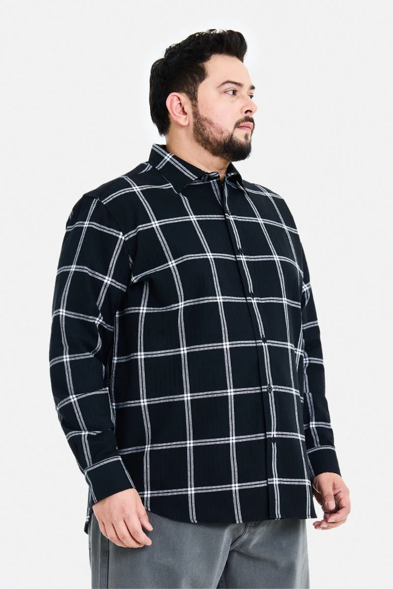 SNITCH Black Black Checkered Long Sleeve Regular Fit Casual Plus Size Shirt for Men | Best Price UAE