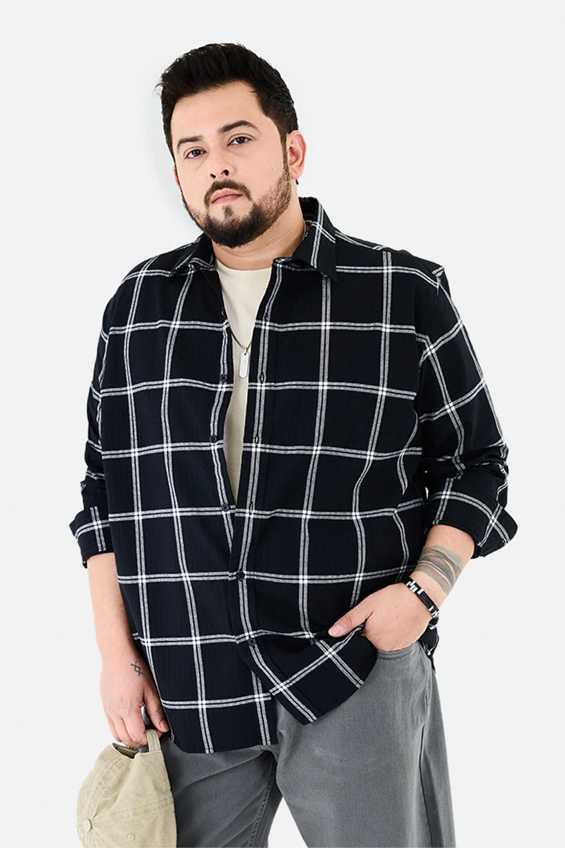 SNITCH Black Checkered Long Sleeve Regular Fit Casual Plus Size Shirt