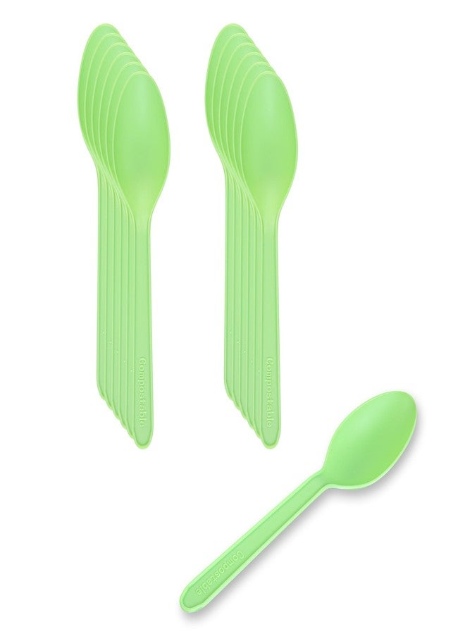 Restaurantware-Basic Nature 5 Inch Tasting Spoons, 100 Disposable Dessert Spoons - Sustainable, Withstands Heat Up To 185F, Green CPLA Plastic Cake Spoons, Durable, Ideal For Large Events - Image 2