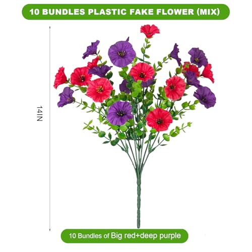 ADXORA 12 Bundles Morning Glory Artificial Flowers for Outdoor Decoration UV Resistant Fake Plastic Plants Artificial Greenery for Indoor Outdoor Garden Patio Window Box Home Decor - Image 3