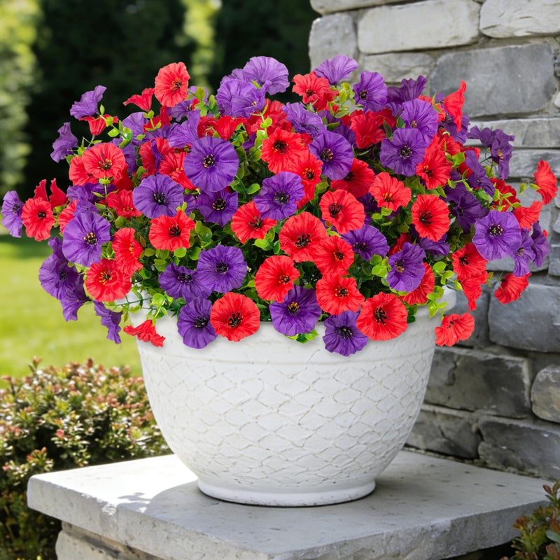 ADXORA 12 Bundles Morning Glory Artificial Flowers for Outdoor Decoration UV Resistant Fake Plastic Plants Artificial Greenery for Indoor Outdoor Garden Patio Window Box Home Decor - Image 2