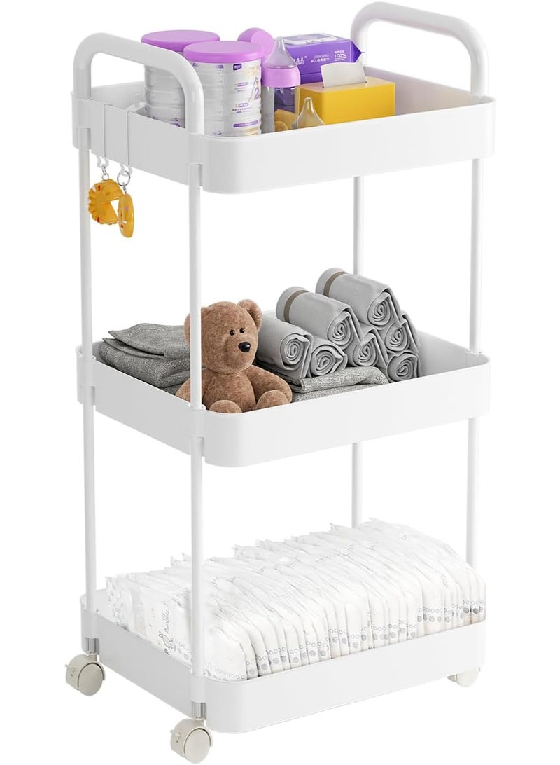 Volnamal Diaper Caddy Organizer, 3-Tier Movable Diaper Cart with Wheels, Newborn Essentials Must Haves, Diaper Caddy for Wipes & Diapers, Baby Registry Search - Plastic White  - Image 1