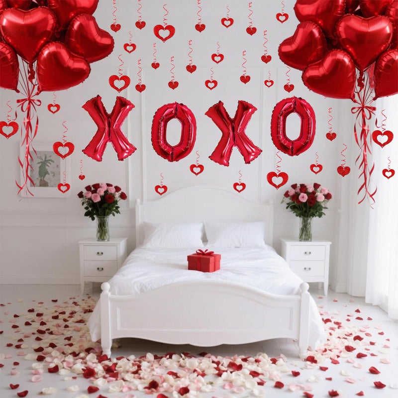 Baolaiballoon 62 Pcs Xoxo Balloons Red Heart Shaped Balloons With Heart Hanging Decor For Valentines Day Wedding Party Decorations - Image 4