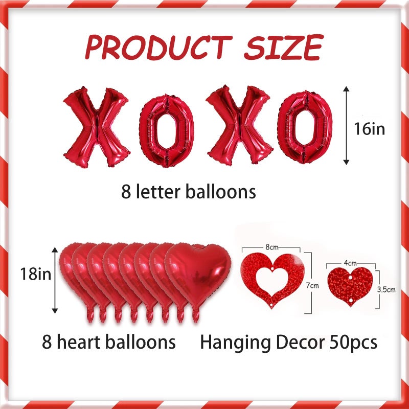 Baolaiballoon 62 Pcs Xoxo Balloons Red Heart Shaped Balloons With Heart Hanging Decor For Valentines Day Wedding Party Decorations - Image 3