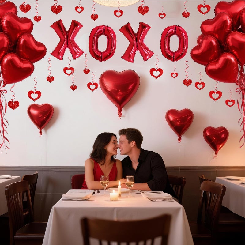 Baolaiballoon 62 Pcs Xoxo Balloons Red Heart Shaped Balloons With Heart Hanging Decor For Valentines Day Wedding Party Decorations - Image 2