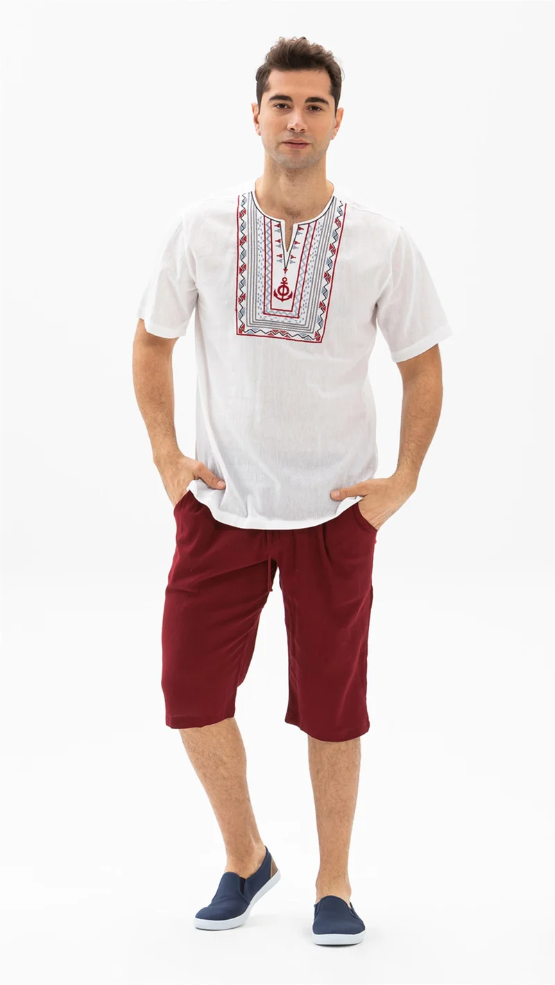 Eliş Şile Bezi Şile Cloth Men's Shorts With Pocket Claret Red Brd