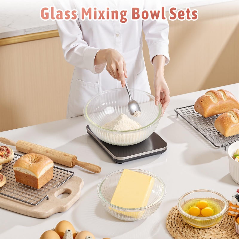 Freshmage Glass Mixing Bowls with Lids Sets, 4 Packs Glass Bowls with Lids for Kitchen Baking, Meal Prepping and Salad, Bpa Free and Dishwasher Safe Serving Bowls, 0.2/0.5/1.1/2.1 - Image 3