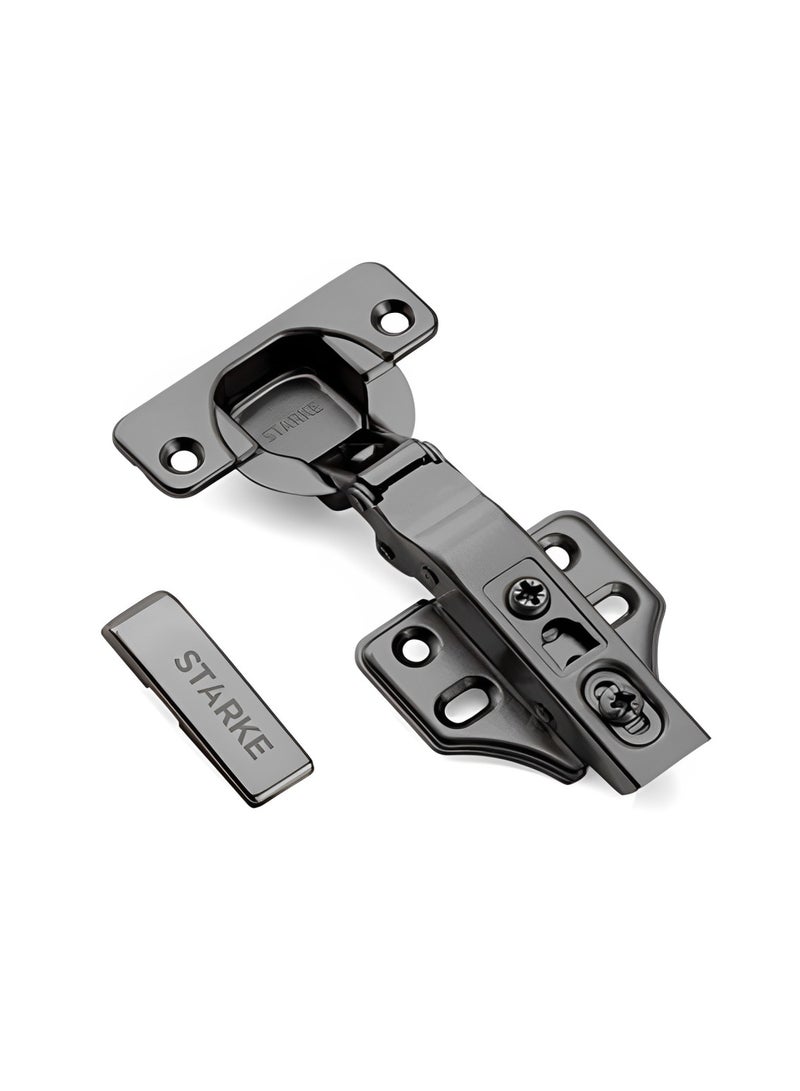 STARKE Pack of 2 Full Over Lay Soft Close Fast Mounted 1 Section Force Buffering Hinge - Black Electroplated, 105 Degree Opening Angle, 14-22 mm Application, Protective Cover & Screws included.  - Image 2