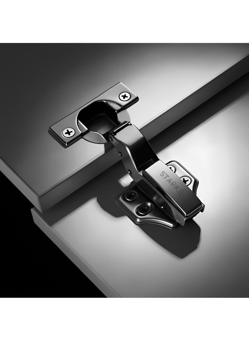 STARKE Pack of 2 Full Over Lay Soft Close Fast Mounted 1 Section Force Buffering Hinge - Black Electroplated, 105 Degree Opening Angle, 14-22 mm Application, Protective Cover & Screws included.  - Image 4