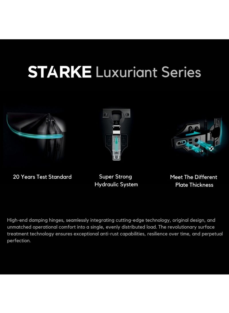STARKE Pack of 2 Full Over Lay Soft Close Fast Mounted 1 Section Force Buffering Hinge - Black Electroplated, 105 Degree Opening Angle, 14-22 mm Application, Protective Cover & Screws included.  - Image 5
