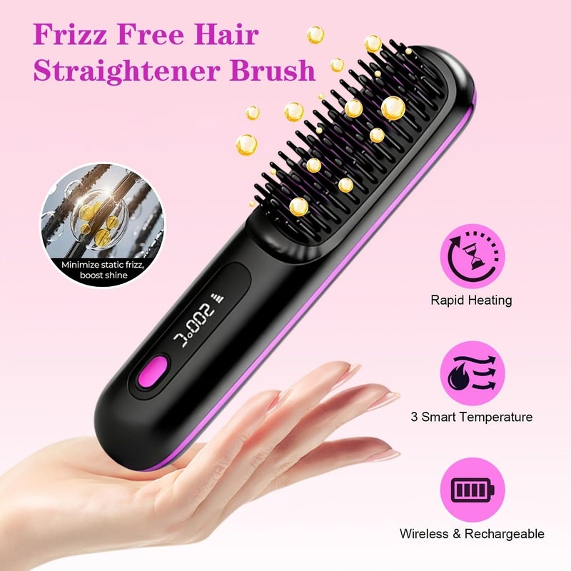 Wireless Straightener Brush 4pcs Set LCD Display Fast Charging Constant Temperature Noon - Image 1