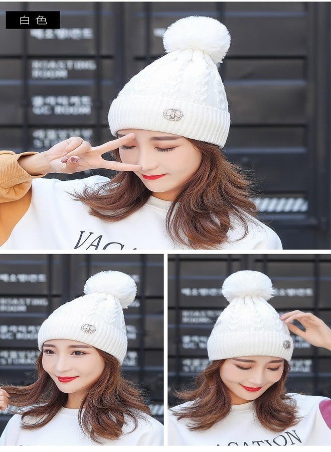 RR DESIGN Unisex Beanie Hat Slouchy Warm Knitted Winter Hat Ski Hat Skull Cap Baggy Bobble for Men & Women. One Size (White POM POM) - Image 2
