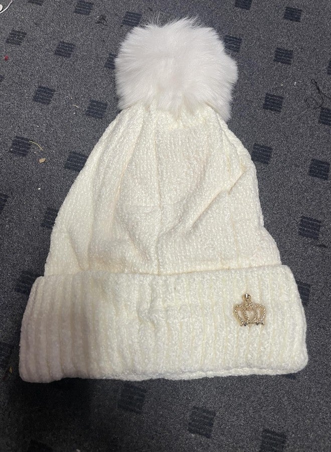 RR DESIGN Unisex Beanie Hat Slouchy Warm Knitted Winter Hat Ski Hat Skull Cap Baggy Bobble for Men & Women. One Size (White POM POM) - Image 3