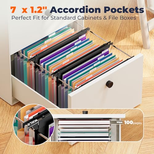 SUIN Expanding Hanging File Folders, 7 Pockets Accordion Organizer, Letter Size 1.2" Expansion with Color Tabs for Filing Cabinets (3) - Image 3