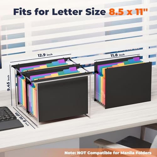 SUIN Expanding Hanging File Folders, 7 Pockets Accordion Organizer, Letter Size 1.2" Expansion with Color Tabs for Filing Cabinets (3) - Image 2