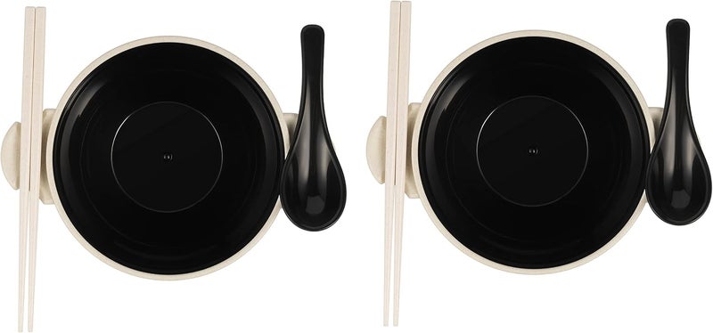 Ozeri Earth Ramen Bowl 6Piece Set Made from PlantDerived and Other Natural Materials Beige with Black - Image 2