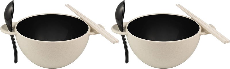 Ozeri Earth Ramen Bowl 6Piece Set Made from PlantDerived and Other Natural Materials Beige with Black - Image 1