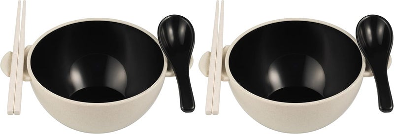 Ozeri Earth Ramen Bowl 6Piece Set Made from PlantDerived and Other Natural Materials Beige with Black - Image 4