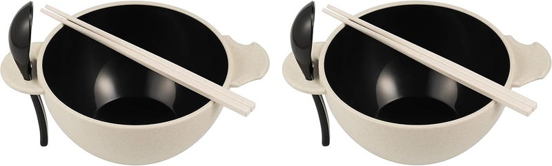 Ozeri Earth Ramen Bowl 6Piece Set Made from PlantDerived and Other Natural Materials Beige with Black - Image 3