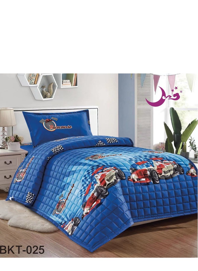 مون - مفرش سرير نفر، طقم لحاف 3 قطع مضغوط برسوم اطفال، لحاف مقاس 160x210 سم مايكروفايبر - Image 1