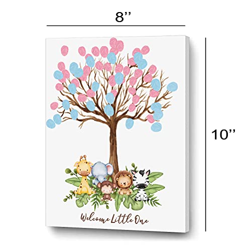 LNOKRIM Baby Shower Guest Book Fingerprint Tree Canvas, Jungle Safari Theme Gender Reveal Supplies, Personalized Alternative Guest Book,Fingerprint Guest Book - Image 2