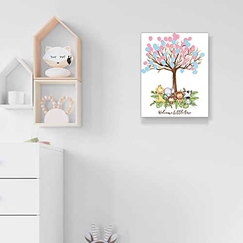 LNOKRIM Baby Shower Guest Book Fingerprint Tree Canvas, Jungle Safari Theme Gender Reveal Supplies, Personalized Alternative Guest Book,Fingerprint Guest Book - Image 3