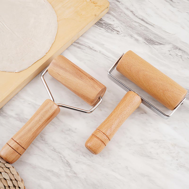 FANBODTA Stainless Steel & Beechwood Rolling Pin with Adjustable Thickness - Ergonomic Dumpling/Pasta Makerã€Pizza, Kitchen Tool for Home Chefs, Dishwasher Safe & Rustproof Design (T) - Image 4