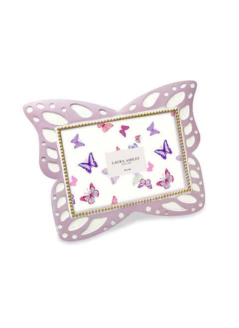 Laura Ashley 4x6 Horizontal Lavender Resin Butterfly Picture Frame with Dotted Edges Photo Frame with Black Fabric Easel Made for Tabletop  WallHanging Display 6x4 Lavender