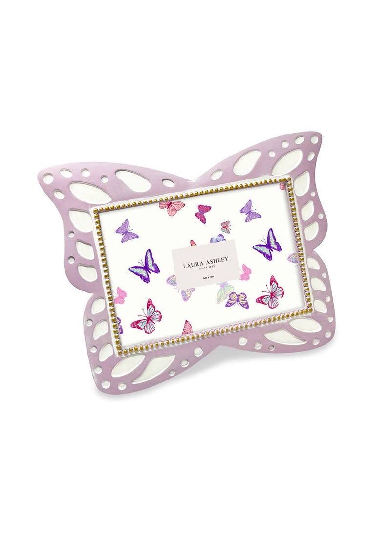 Laura Ashley 4x6 Horizontal Lavender Resin Butterfly Picture Frame with Dotted Edges Photo Frame with Black Fabric Easel Made for Tabletop  WallHanging Display 6x4 Lavender