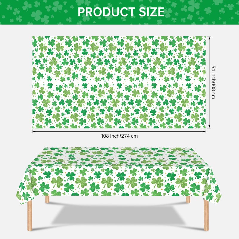 Litmitfu 3 Pack St Patricks Day Tablecloth - Lucky Green Shamrock St Patrick's Tablecloths Set, Disposable Plastic St Patrick Table Cloth Cover for Happy St. Patrick's Day Dinner Table Decor Party Supplies - Image 3