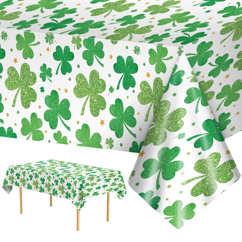 Litmitfu 3 Pack St Patricks Day Tablecloth - Lucky Green Shamrock St Patrick's Tablecloths Set, Disposable Plastic St Patrick Table Cloth Cover for Happy St. Patrick's Day Dinner Table Decor Party Supplies - Image 1