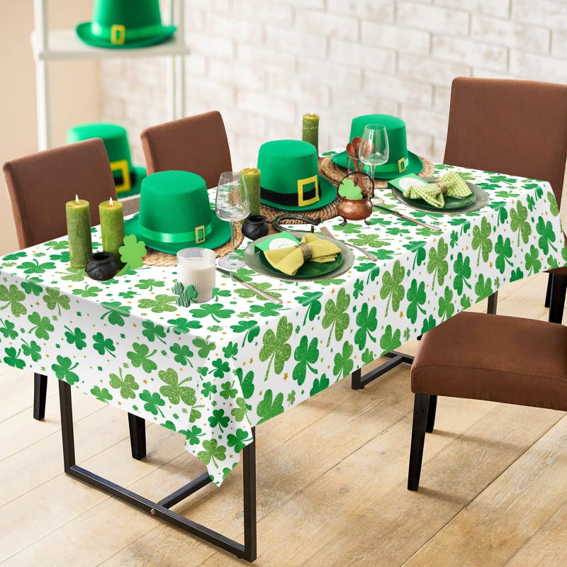 Litmitfu 3 Pack St Patricks Day Tablecloth - Lucky Green Shamrock St Patrick's Tablecloths Set, Disposable Plastic St Patrick Table Cloth Cover for Happy St. Patrick's Day Dinner Table Decor Party Supplies - Image 2