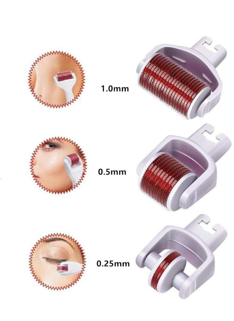 Generic - 3 in 1 Derma Roller Set includes 3 different roller heads with different sized needles used for skin care around eyes, face and body, targeting acne wrinkle reduction, anti-aging, and skin rejuvenation. - Image 1