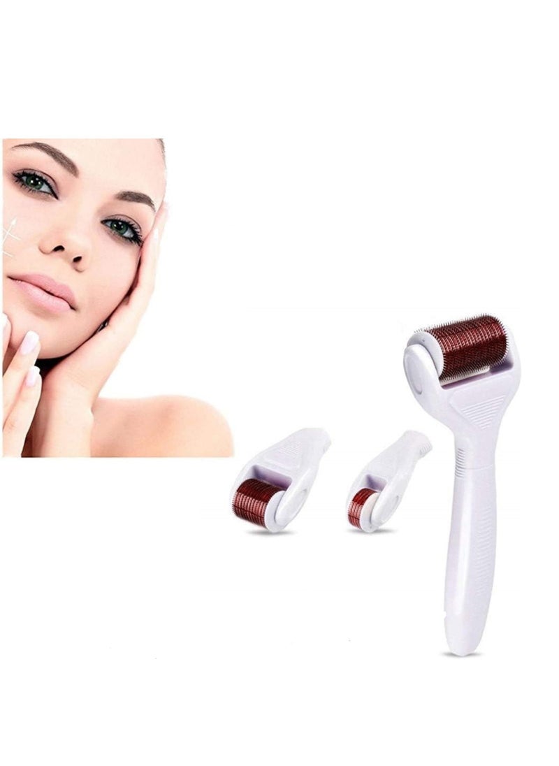 Generic - 3 in 1 Derma Roller Set includes 3 different roller heads with different sized needles used for skin care around eyes, face and body, targeting acne wrinkle reduction, anti-aging, and skin rejuvenation. - Image 1