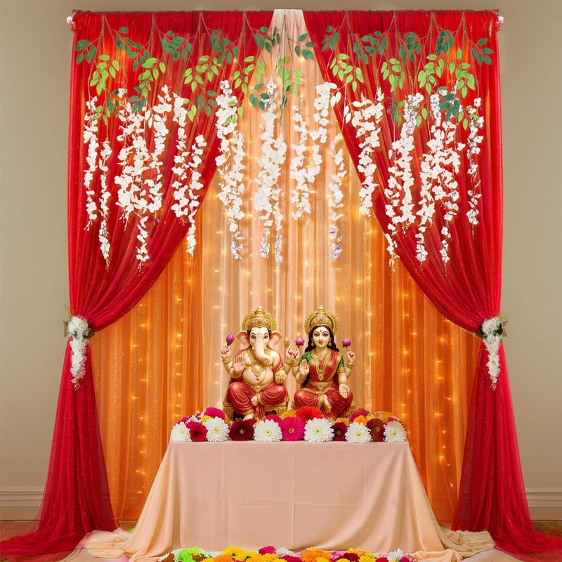 SpecialYou.in SpecialYou® Diwali Decoration for Home, Peach, Orange & Red Backdrop Curtains for Festive Decor, Haldi Mehndi Decorations Items, Wedding Decoration Items for Home Decor for Living Room-16pcs - Image 2