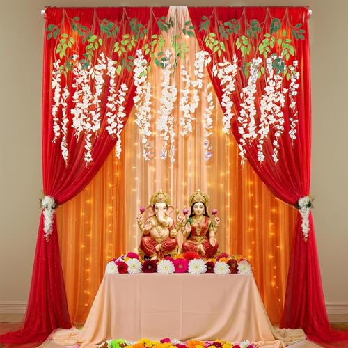 SpecialYou.in SpecialYou® Diwali Decoration for Home, Peach, Orange & Red Backdrop Curtains for Festive Decor, Haldi Mehndi Decorations Items, Wedding Decoration Items for Home Decor for Living Room-16pcs - Image 1