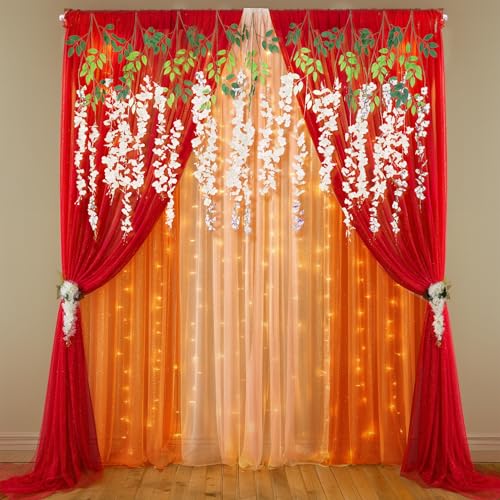 SpecialYou.in SpecialYou® Diwali Decoration for Home, Peach, Orange & Red Backdrop Curtains for Festive Decor, Haldi Mehndi Decorations Items, Wedding Decoration Items for Home Decor for Living Room-16pcs - Image 5
