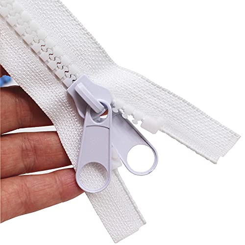 MebuZip #10 84 Inch Heavy Duty Separating Plastic Zippers with Double Pull Tab Zipper Sliders Zippers for Sleeping Bag, Boat, Canvas, Cover, Trampoline, Dog Bed, Tent (White) - Image 1