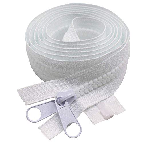 MebuZip #10 84 Inch Heavy Duty Separating Plastic Zippers with Double Pull Tab Zipper Sliders Zippers for Sleeping Bag, Boat, Canvas, Cover, Trampoline, Dog Bed, Tent (White) - Image 2