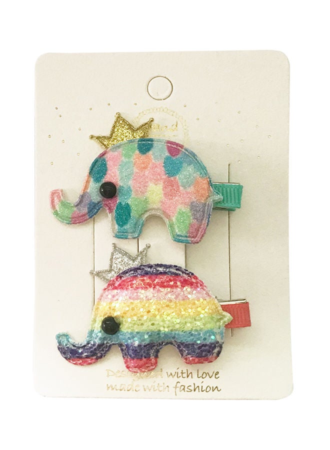 NIBEMINENT 2-Piece Sequins Elephant Crown Design Hair Cilp Multicolour 5 x 5centimeter