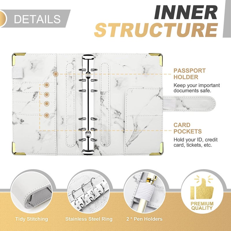 Onlyesh Budget Binder, Cash Envelopes for Budgeting, Money Organizer for Cash, 28Pcs Budget Binder with Cash Envelopes, Marble 6-Ring Money Saving Binder(White) - Image 3