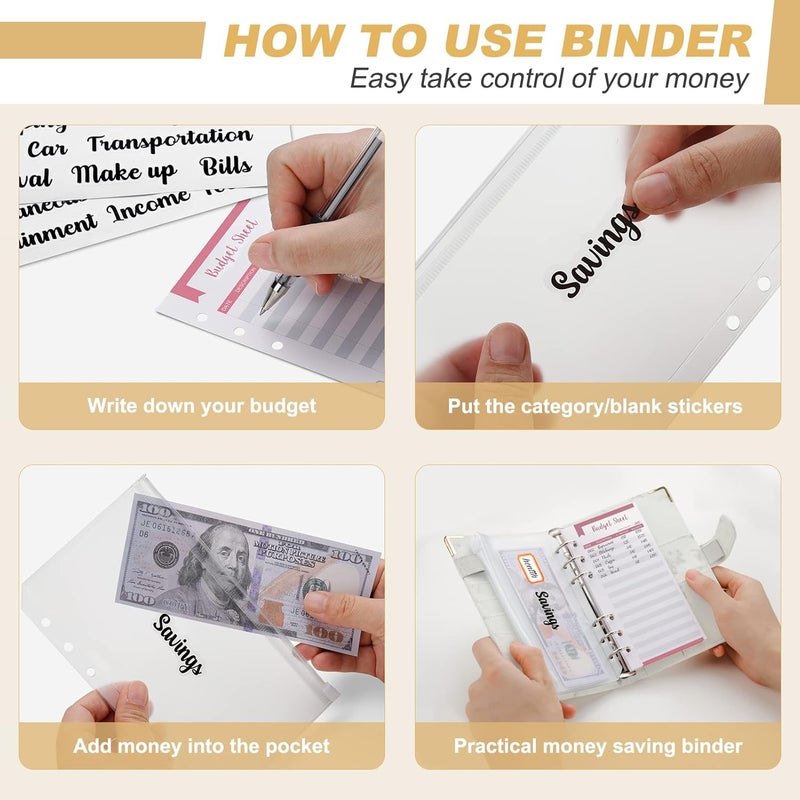 Onlyesh Budget Binder, Cash Envelopes for Budgeting, Money Organizer for Cash, 28Pcs Budget Binder with Cash Envelopes, Marble 6-Ring Money Saving Binder(White) - Image 5