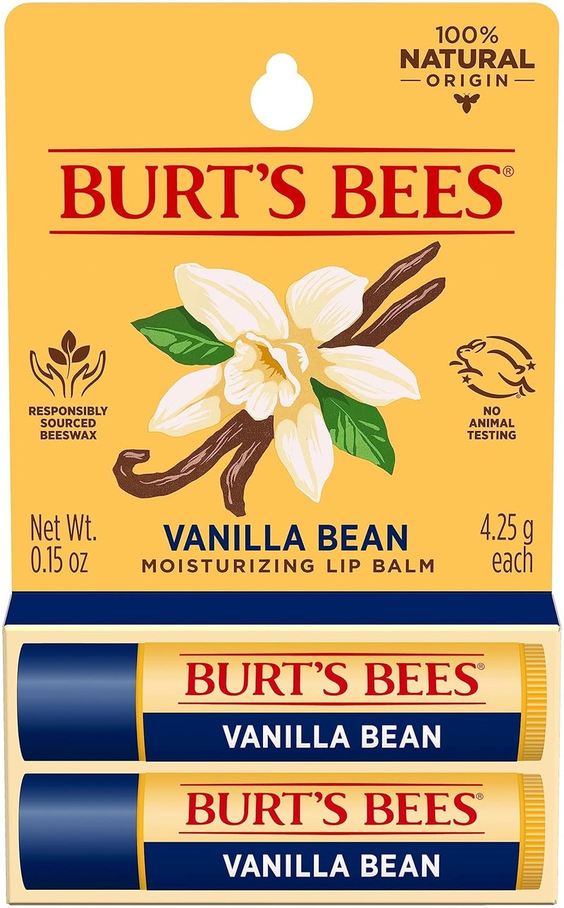 Burt's Bees Lip Balm - Vanilla Bean, Lip Moisturizer With Responsibly Sourced Beeswax, Tint-Free, Natural Origin Conditioning Treatment, 2 Tubes, 0.15 oz.