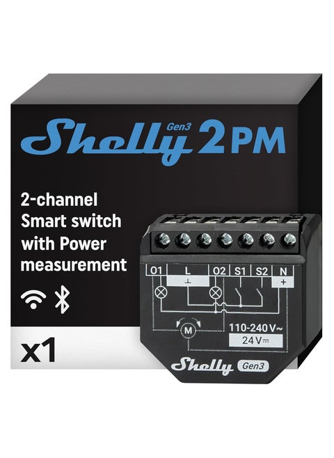 Shelly 2PM Gen3 – مرحل ذكي ثنائي القناة مزود بخاصية Wi-Fi مع مراقبة الطاقة والتحكم في الغطاء