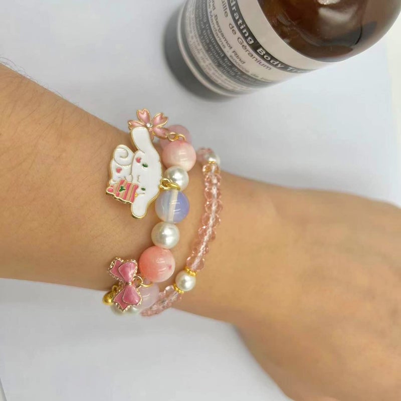 Cicod Kawaii Bracelets Set Crystal Beads Cinnamoroll Bracelet Cute Cartoon Elastic Beaded Pearl Bracelets Anime Jewelry Christmas Stocking Stuffers for Women Bff Friendship Gift (Pink) - Image 4