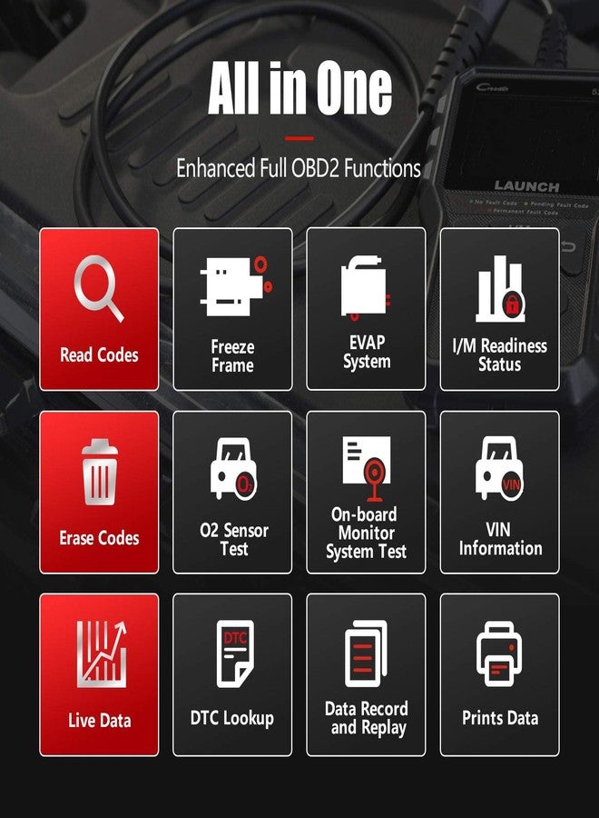 LAUNCH OBD2 Scanner Code Reader CR529 Enhanced Universal Automotive Scan Tool with Full OBDII Function, Turn Off Check Engine Light, Pass Emission Test, Advanced Version of 319 - Image 3