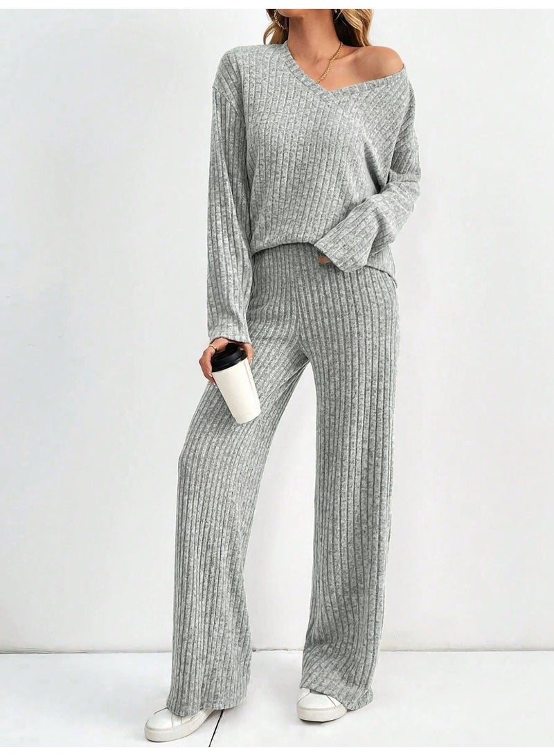 general 2025-2026 Knitted long-sleeved top and long pants set - Image 1